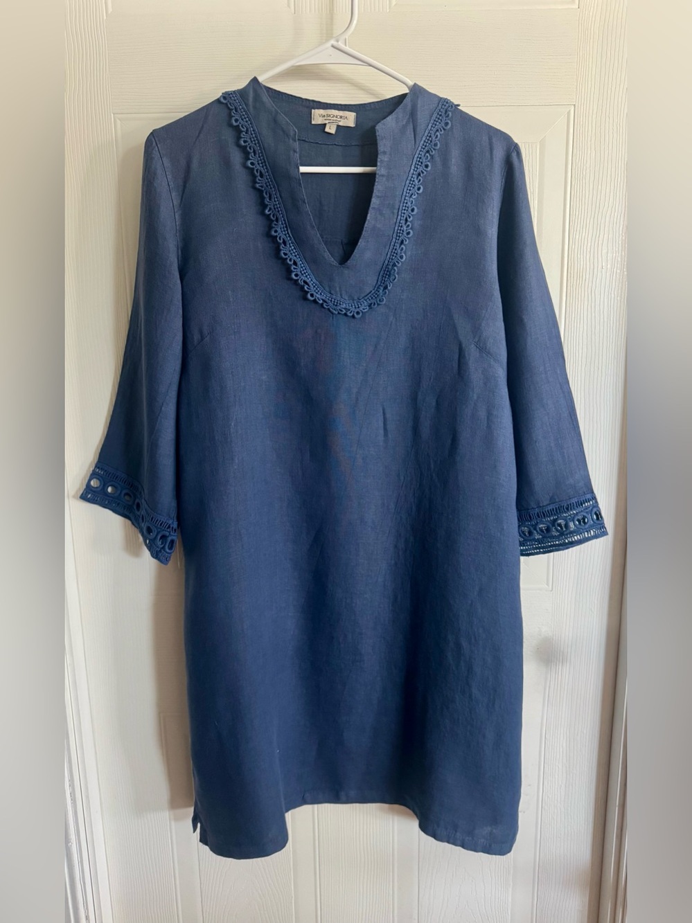 Via Signoria Made in Italy 100% Linen Blue Tunic Dress Size L